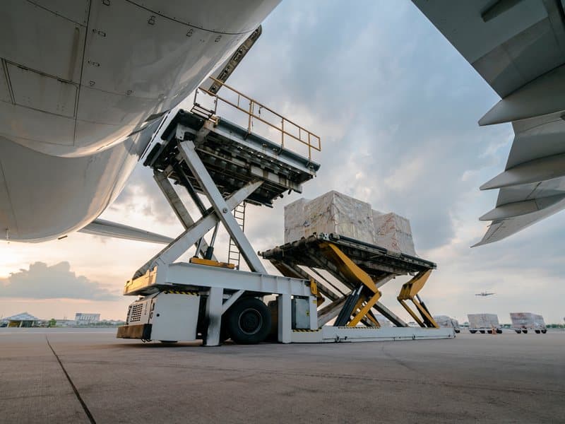 Cargo being loaded into a freighter aircraft at the Air Cargo Forum