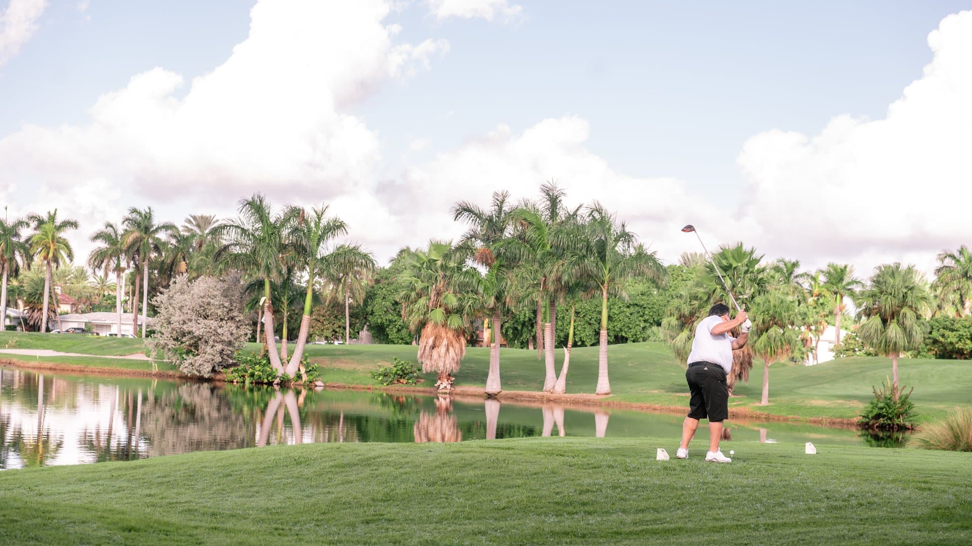 Palms and water along the fairway at the Air Cargo Forum golf tournament in Miami