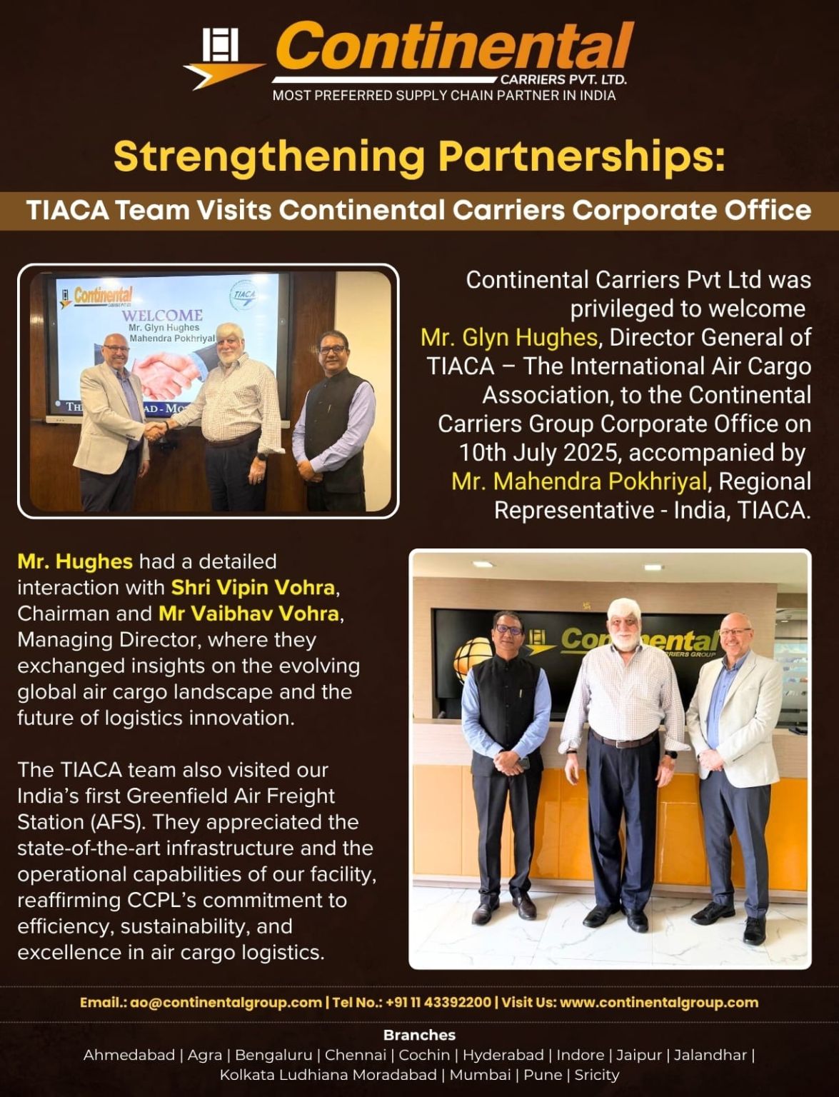 Strengthening Partnerships: TIACA Team Visits Continental Carriers Corporate Office